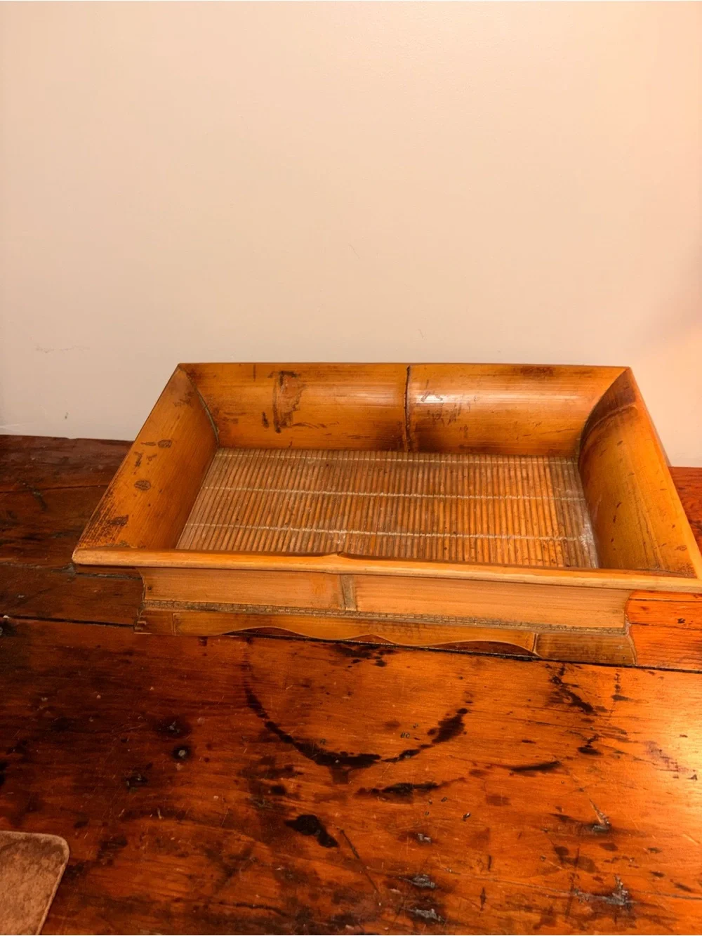 Wood Toned Decorative Bamboo Serving Tray - Natural Brown Centerpiece Display